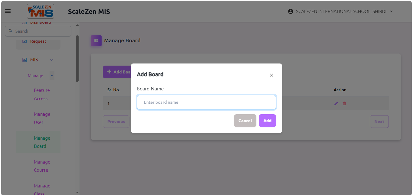 Manage Board Screen