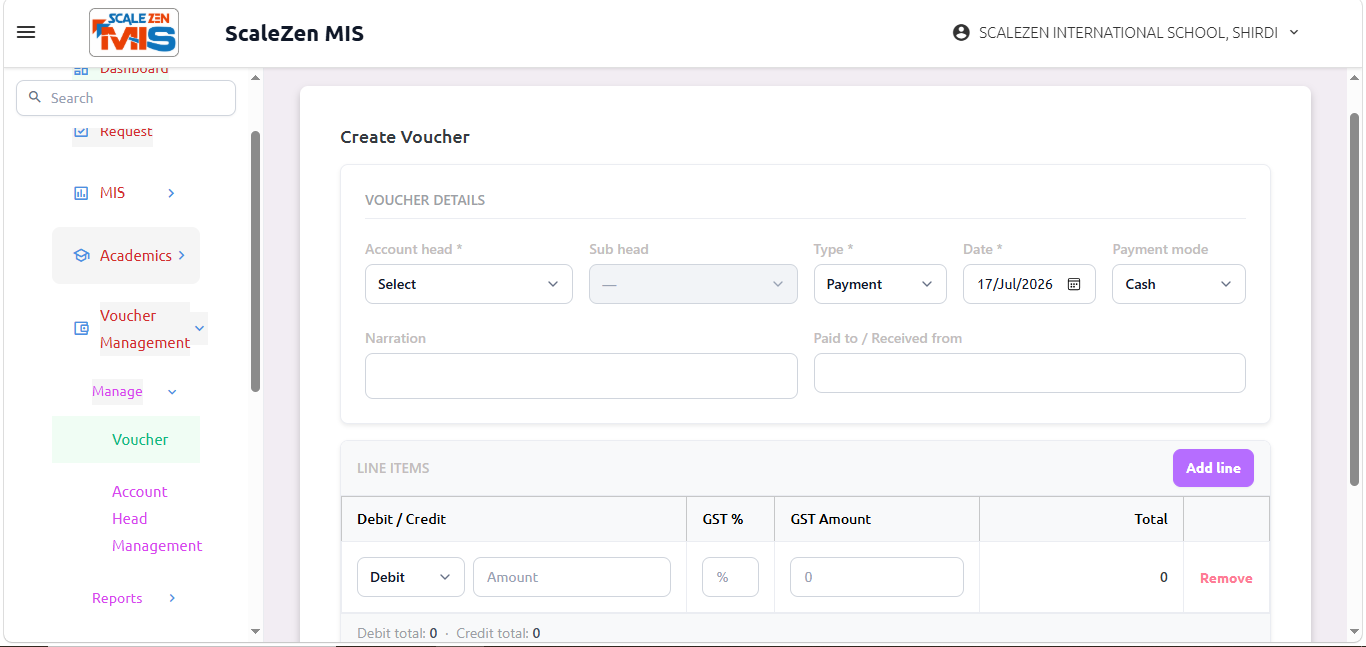 Voucher Screen